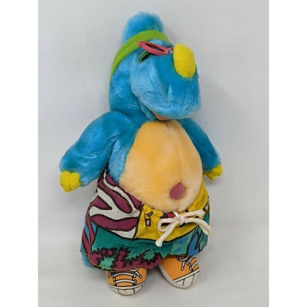 VINTAGE 1987 COMMONWEALTH DINOSNORES DINO DUDES PLUSH BLUE DINOSAUR 10" POSEABLE